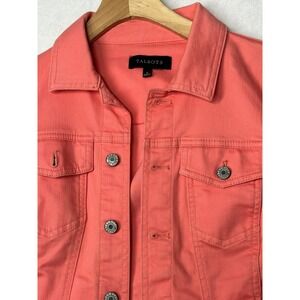 TALBOTS Coral Pink Denim Jean Jacket Women's Medium Classic Fit Button Front